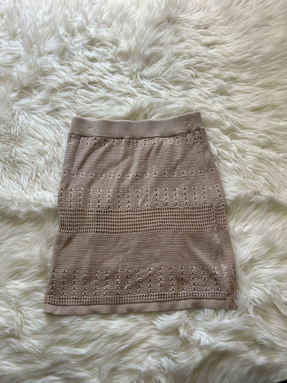 LOFT 100% Cotton Beige Knit Eyelet Mini Skirt Size Small